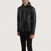 Jogel Black Leather Hooded Jacket